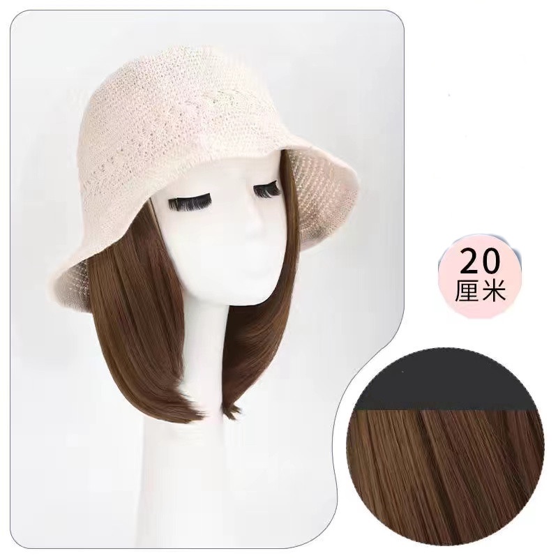 Mũ tóc giả Mũ câu cá nữ phong cách mới mùa hè Breathable Cap tích hợp Cap Wig