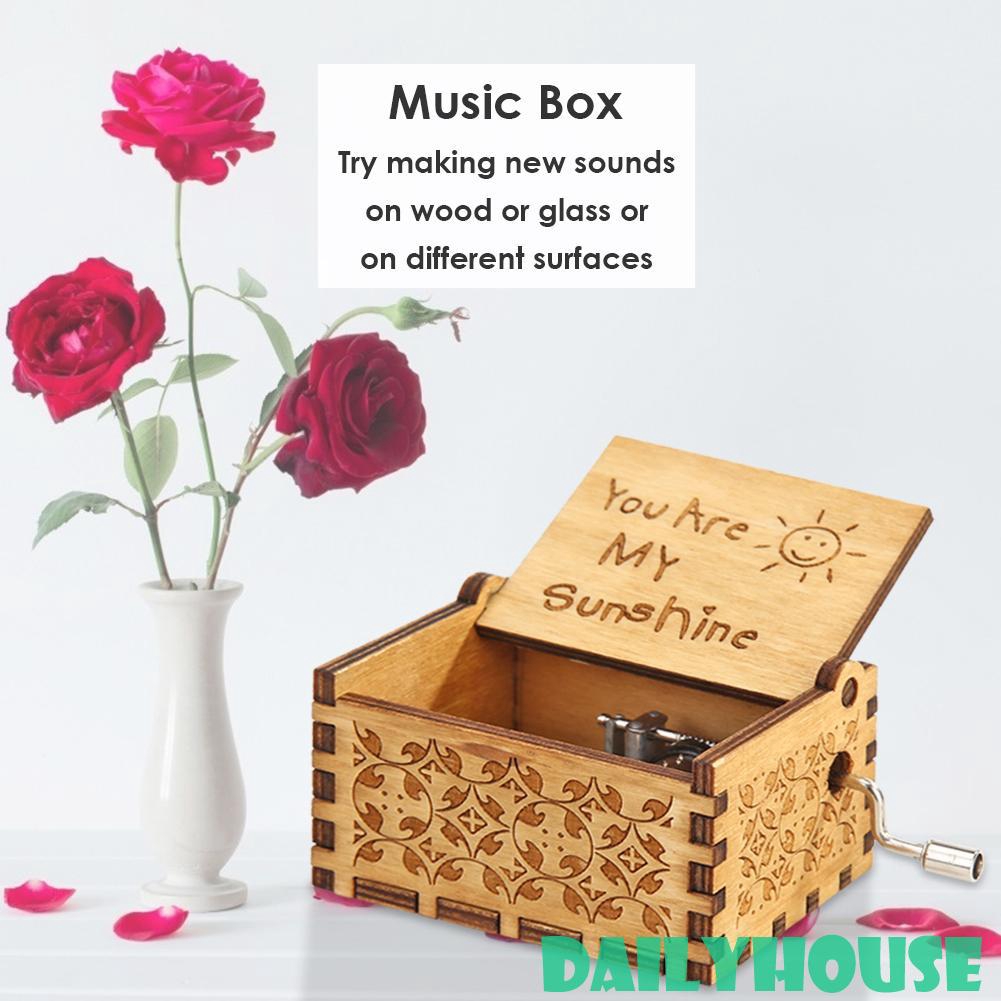 ☁☁ Retro Carved Wooden Manual Music Box Hand Cranked Birthday Gift Ornaments