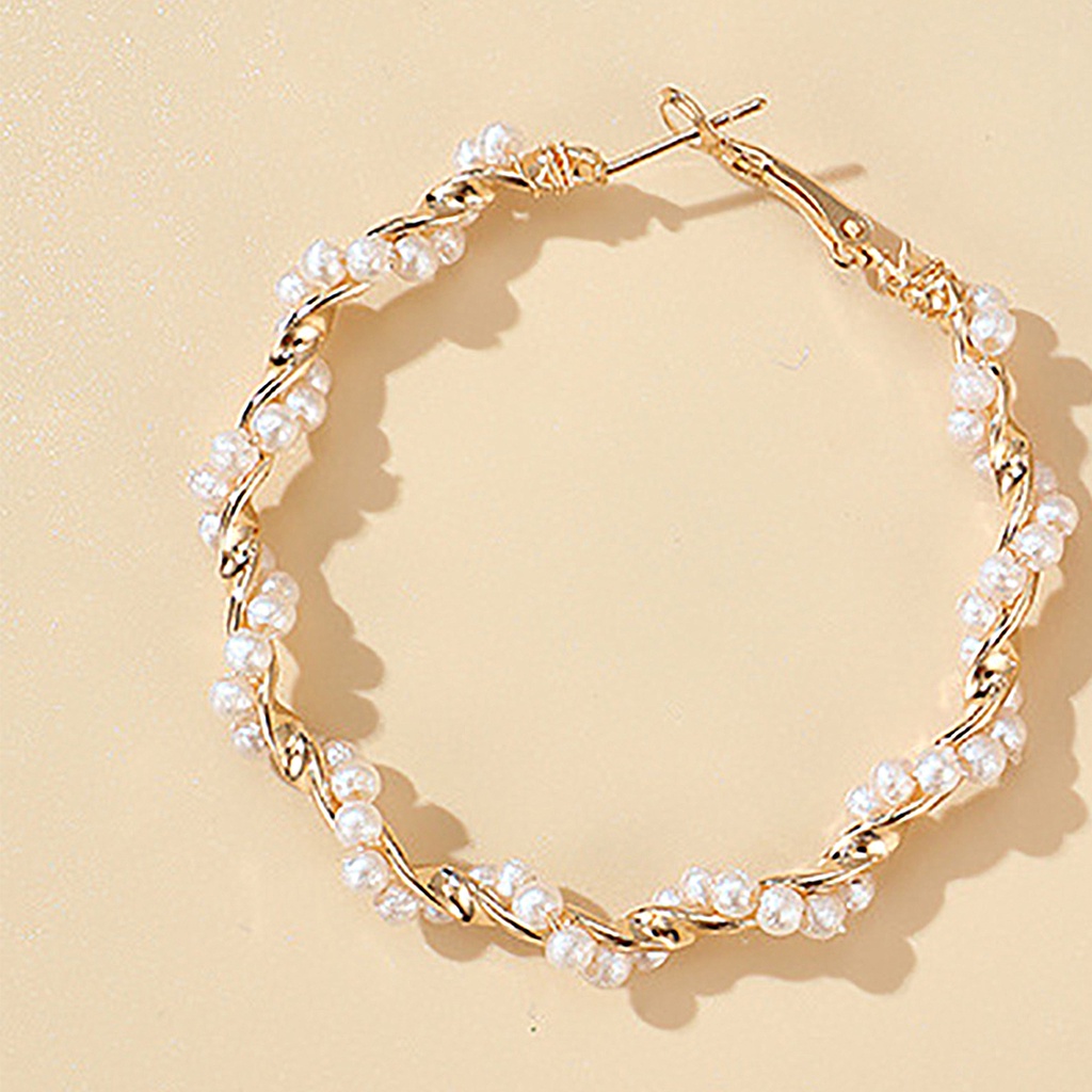 Đôi khuyên tai vòng tròn xoắn đính ngọc trai giả thời trang cho nữ