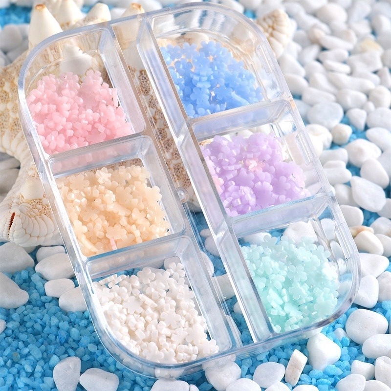 Hộp 6 Ngăn Hình Hoa 3D Nhiều Màu Sắc Dùng Để Trang Trí Móng