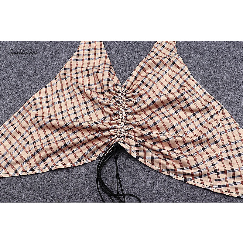 Áo Hai Dây Cổ Chữ V Họa Tiết Sọc Caro Thời Trang Quyến Rũ Cho Nữ 2022