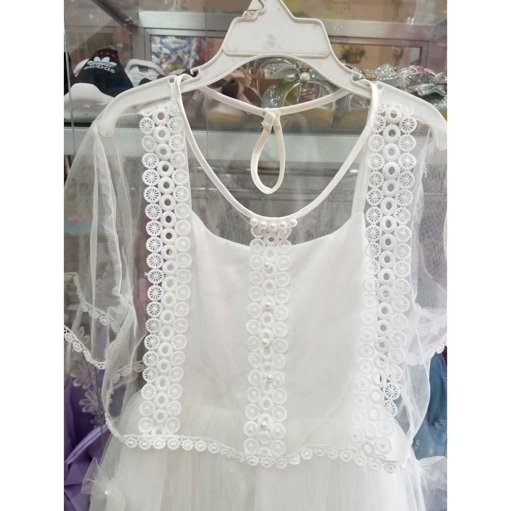 Bộ đầm trắng phong cách hanbook kèm áo khoác ren bé gái