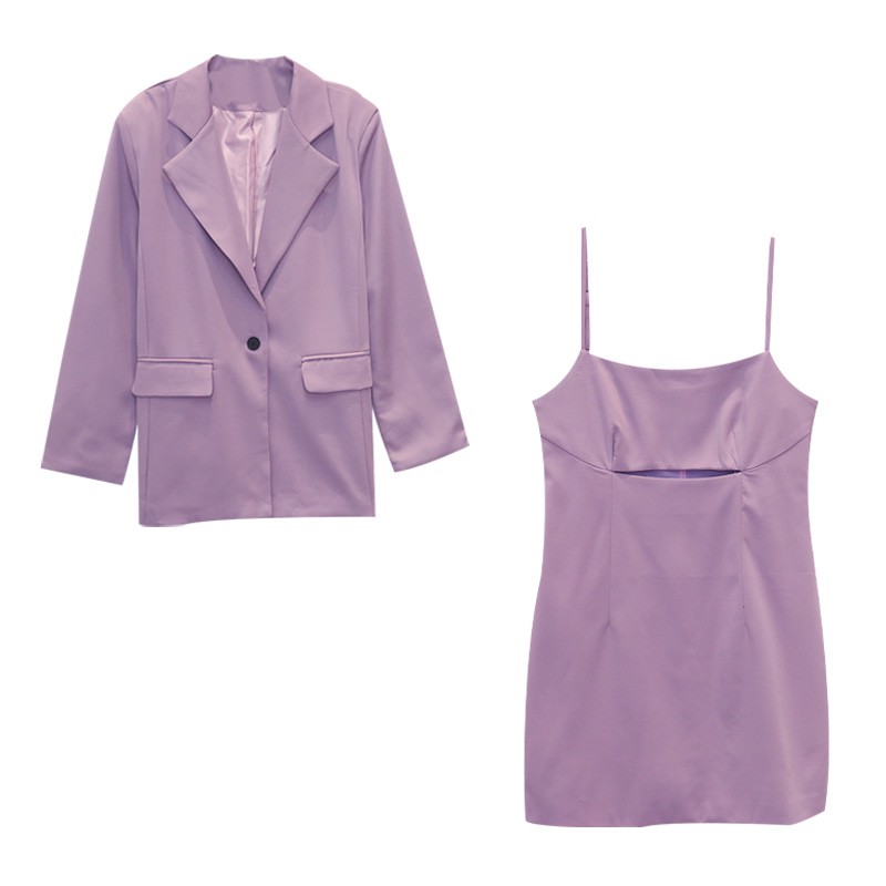 Bộ đồ màu tím phù hợp với nữ mùa xuân và thu áo khoác lửng váy hai mảnh