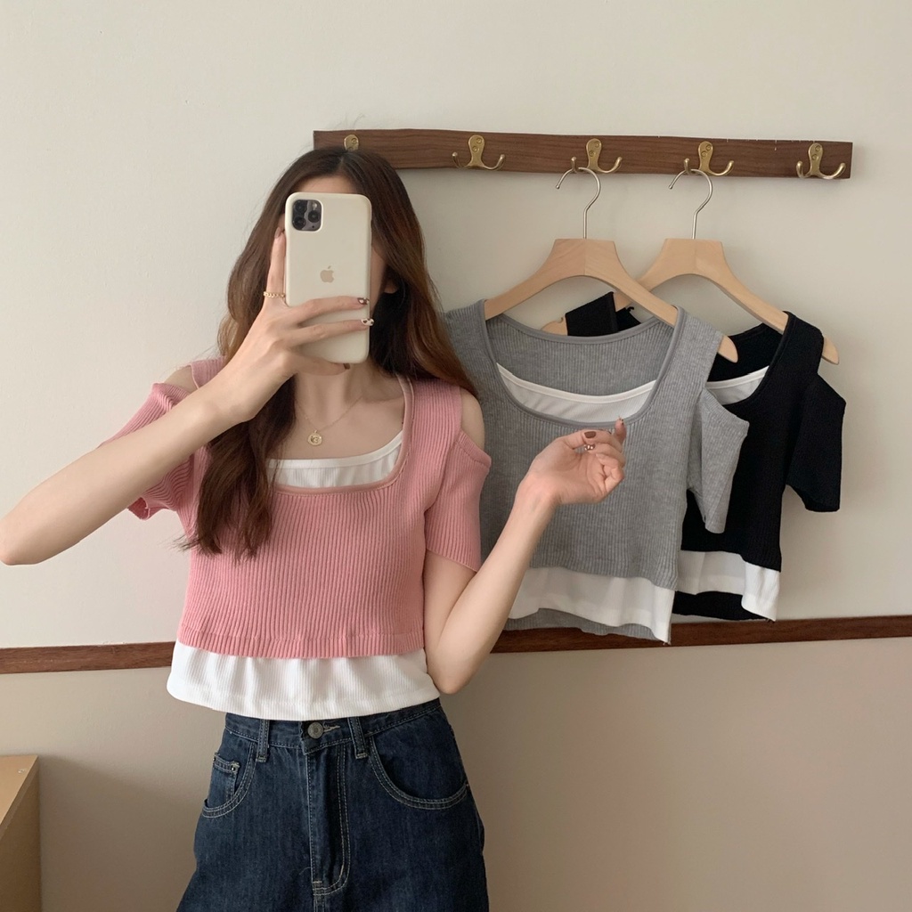 Áo Thun Tay Ngắn Giả Hai Lớp Phong Cách Thời Trang Mới Mùa Hè 2022