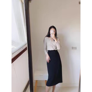 Chân váy chữ A xẻ sau chất tuyết mưa cao cấp nhận PR tại xưởng (hình thật)