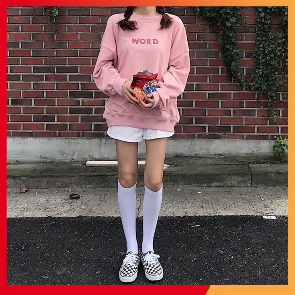 [Sale Off 50%] Áo SWATER WORD Màu Hồng Phấn Unisex , Thời Trang Nam Nữ