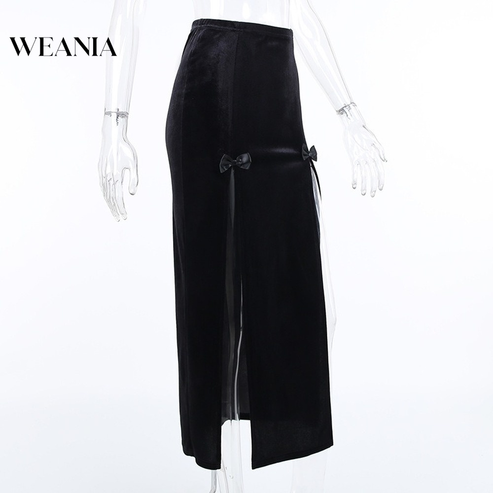 Chân Váy Nhung Dài Xẻ Tà Phong Cách Gothic Gợi Cảm D0403