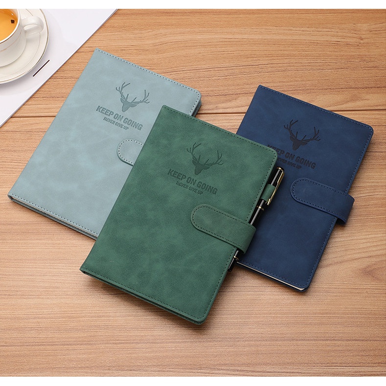 Sổ tay A5 bìa da PU ghi chép mẫu hươu chất lượng có quai cài độc đáo JH23-188