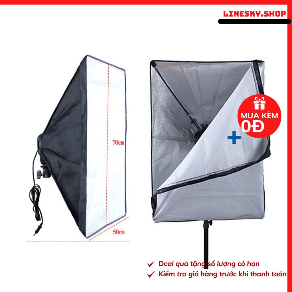 Đèn studio chụp ảnh sản phẩm, quay phim, livestream chuyên nghiệp, chân cao 2m softbox 50x70cm
