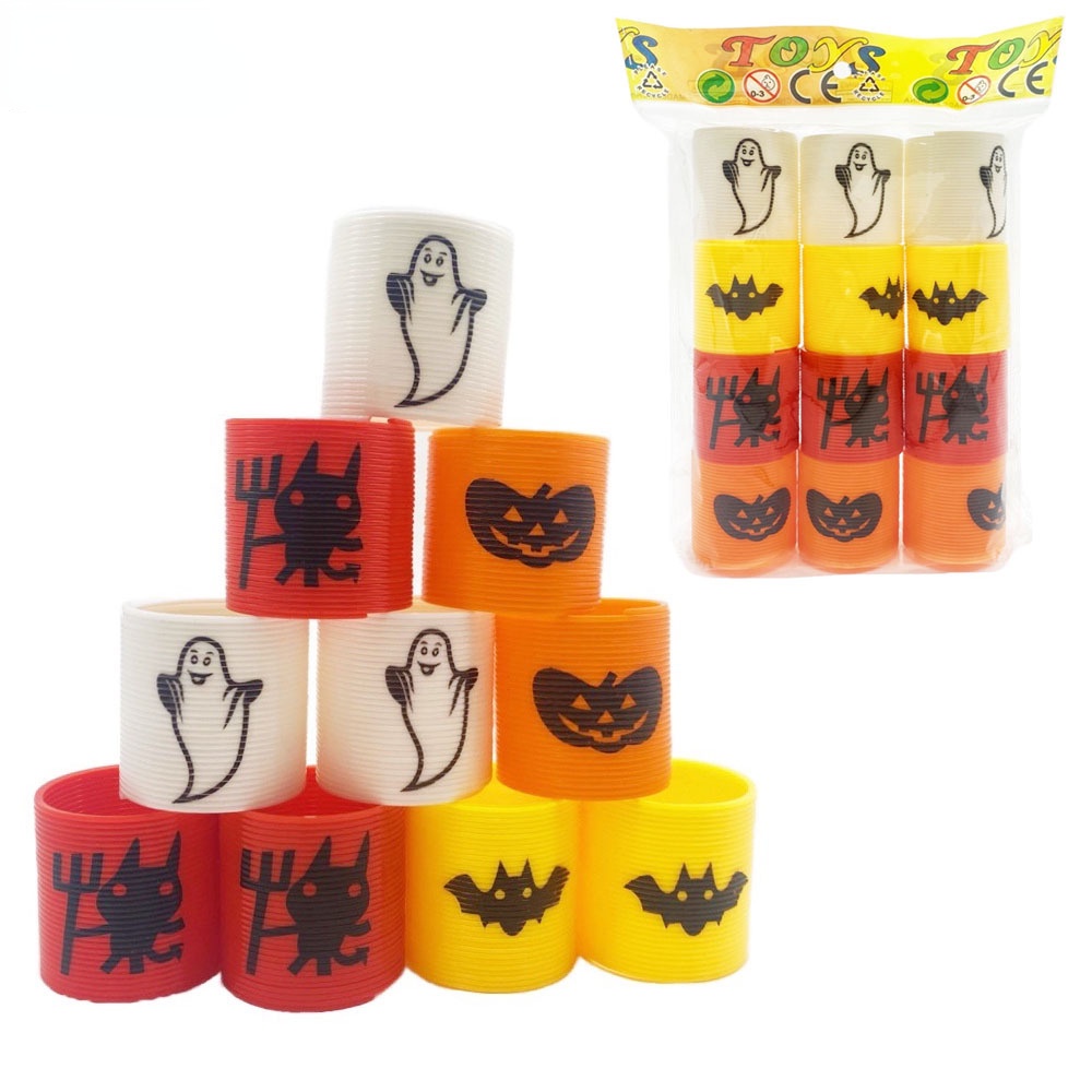 Vòng Lò Xo Bằng Nhựa Xếp Hình Bí Ngô Màu Cầu Vồng Trang Trí Halloween Cho Bé