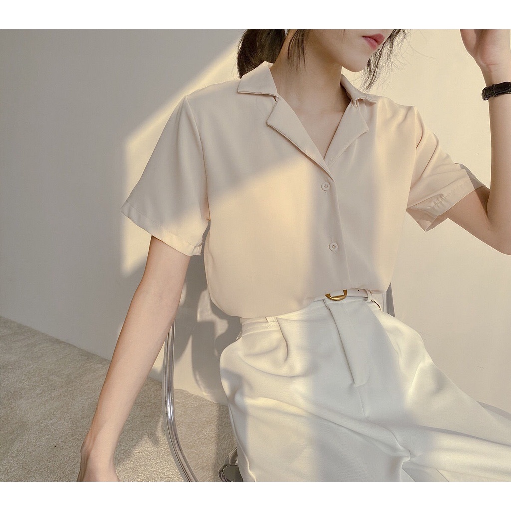 Áo Sơ Mi Tay Ngắn Màu Sắc Retro Cho Nữ