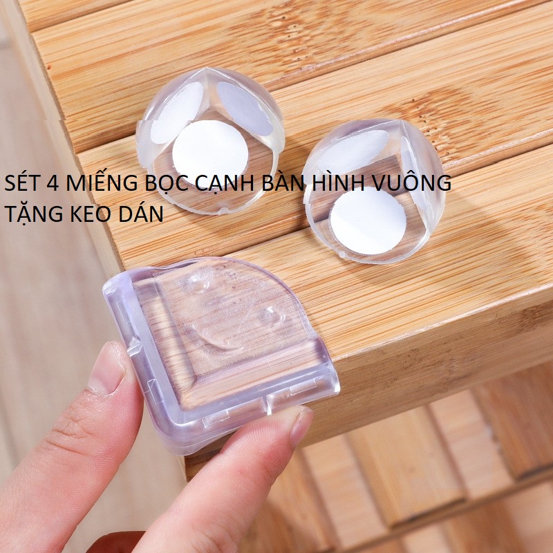 Set 4 Miếng Bịt Góc Bàn, Bọc Cạnh Bàn Silicon Tránh Va Đập, An Toàn Cho Bé Và Người Già