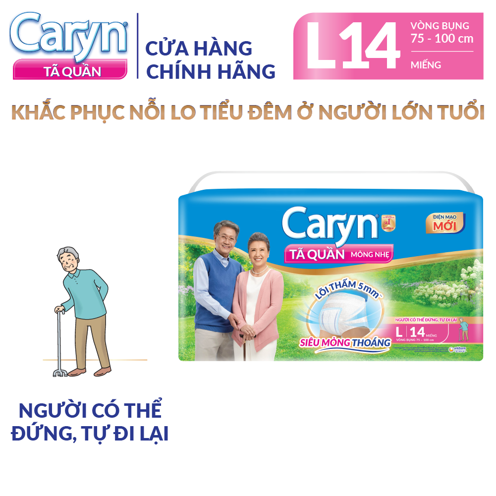 Tã/Bỉm Quần Người Lớn Caryn Mỏng Nhẹ Chống Tràn Dành Cho Người Già Có Thể Tự Đi Lại Size L