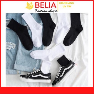 Tất cổ cao, vớ cổ cao nam nữ màu trơn basic vải cotton co giãn thời trang BELIA T6