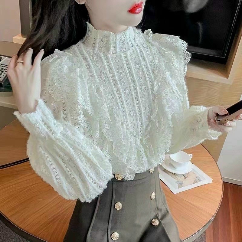 Áo sơ mi ren lông cổ tàu - Hàng Quảng Châu L1