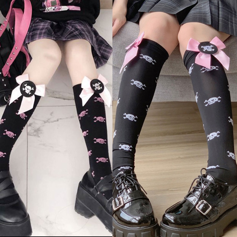 Đôi Tất Chân Cao Qua Gối Gắn Nơ Thời Trang Lolita Cho Nữ