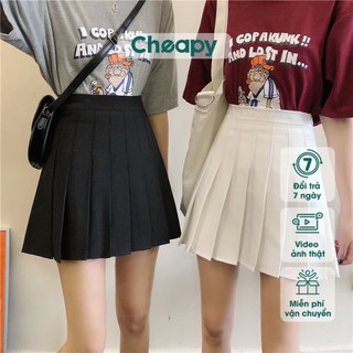 Chân váy tennis xếp li màu trắng đen nâu xếp ly skirt cạp lưng cao ngắn chữ a phong cách ulzzang có quần trong C350