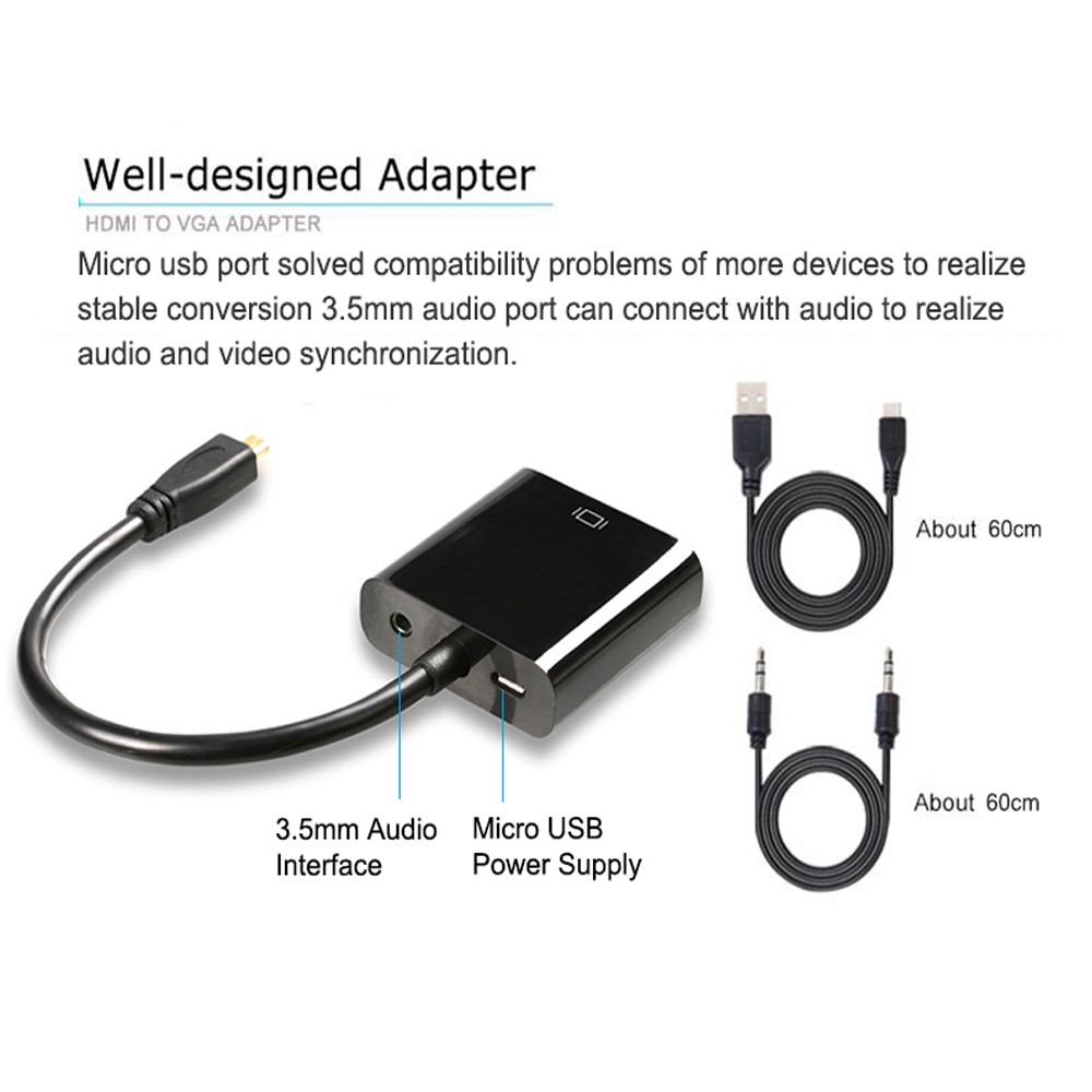 (Đang Bán) Dây Cáp Chuyển Đổi Hdmi Sang Vga + Cổng Âm Thanh Micro Usb Cho Máy Tính