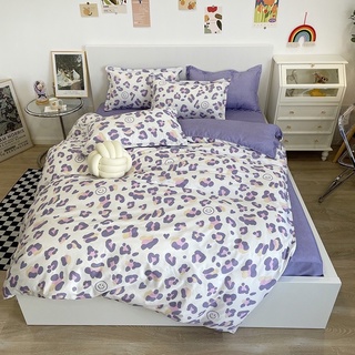 Bộ chăn ga gối cotton poly - Da beo tím.