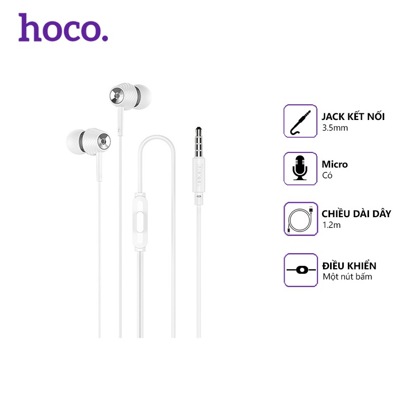 Tai nghe dây Hoco M70 jack 3.5mm, dài 1.2m, tương thích nhiều thiết bị