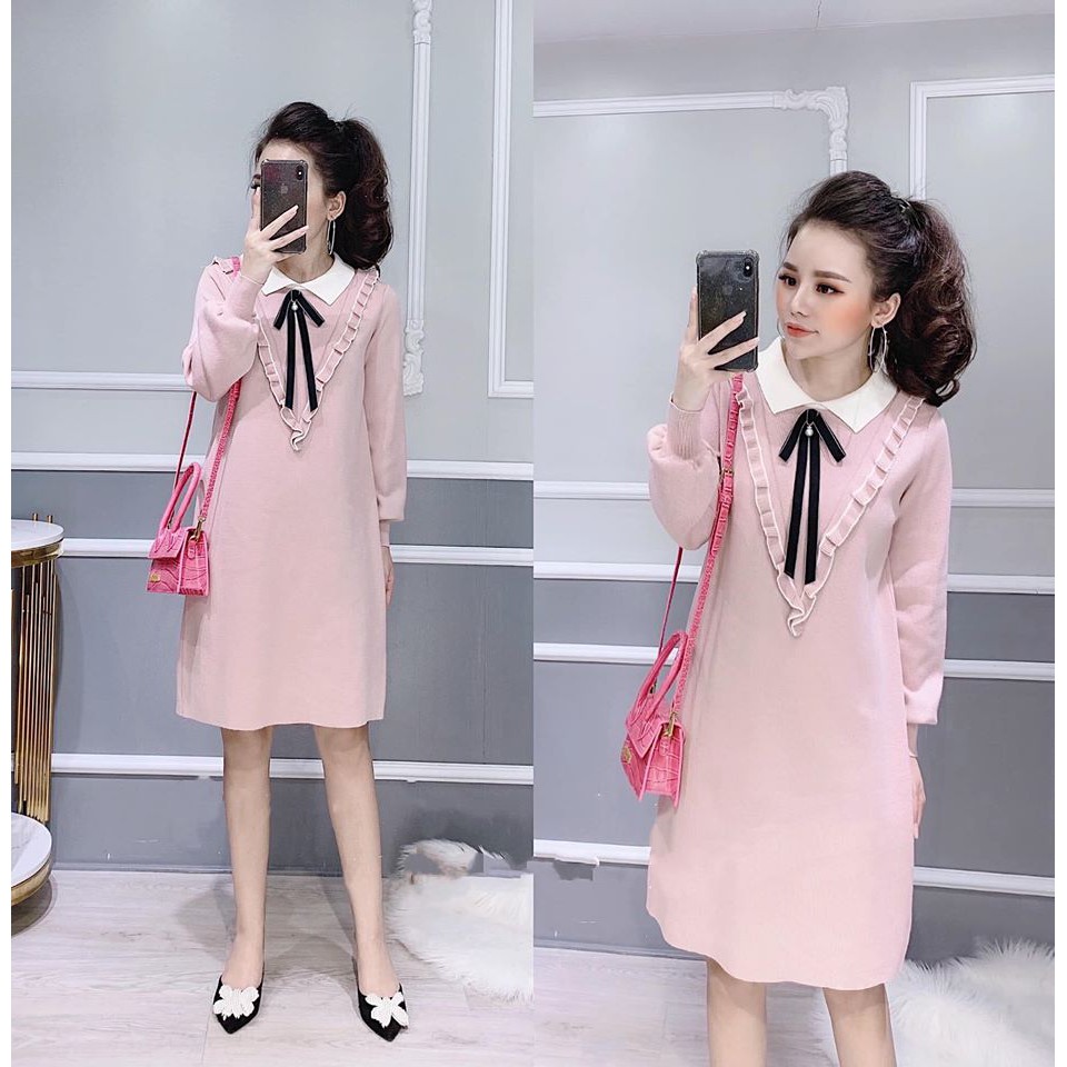 Váy len suông cổ bèo