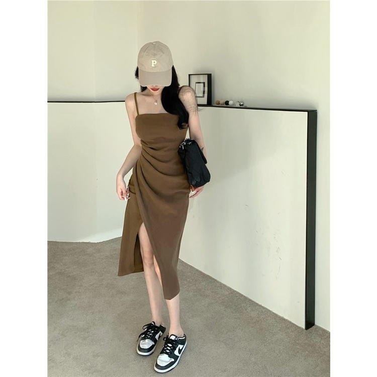Porozi  Đầm midi  thiết kế xẻ tà của phụ nữ Hàn Quốc
