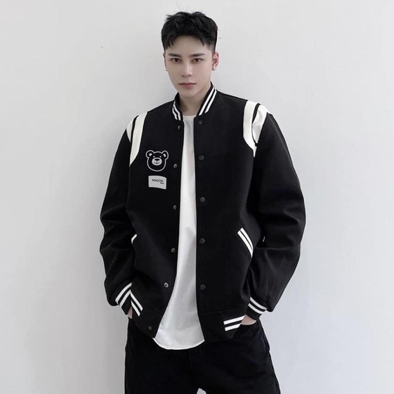 Áo Bomber Viền Vai Gấu Thêu Xịn Xò Phối Da Đẹp Hú Hồn