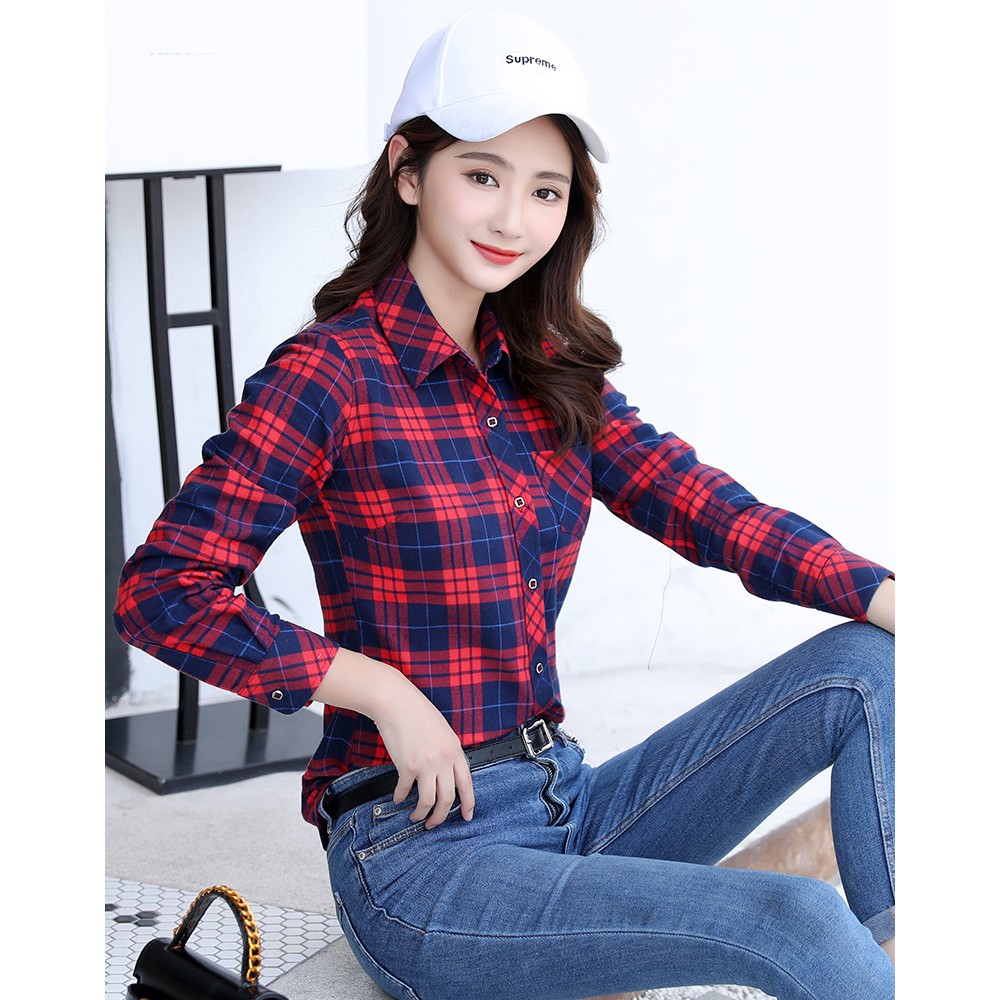 Áo sơ mi nữ thiết kế kẻ caro dáng công sở HB49