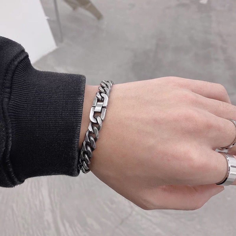 vòng tay thép titan không gỉ dạng xích vát cạnh MÀU RETRO kiểu dáng cá tính unisex