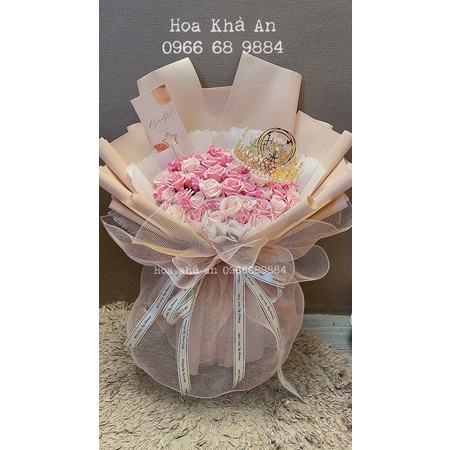 (-70k ship) Bó hoa sáp 50bông mix babi khô cực to đẹp (Ảnh thật khách ôm) KT:Cao 70, rộng 45cm