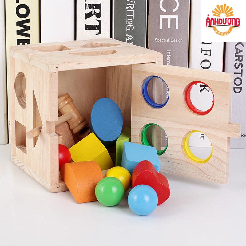 Hộp Thả Hình Đập Bóng Bằng Gỗ Giúp Bé Học Hình Khối Màu Sắc