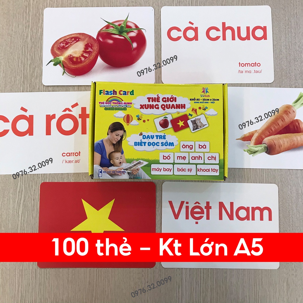 Bộ thẻ học thông minh loại to A5 cho bé flash card tiếng anh thẻ học chữ cái, hình dạy học thẻ đồ chơi cho bé 0 - 5 tuổi
