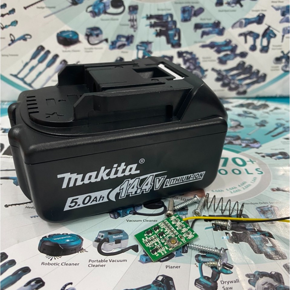 BN. Vỏ Makita 4s 14.4v sạc adapter. Có báo pin, tem đáy như zin.