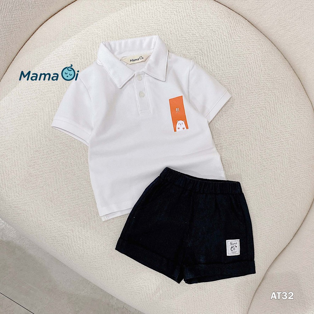 Áo thun bé trai Áo polo có cổ màu trắng in hình gấu vải da cá mềm mịn cho bé 0-3 tuổi của Mama Ơi - Thời trang cho bé