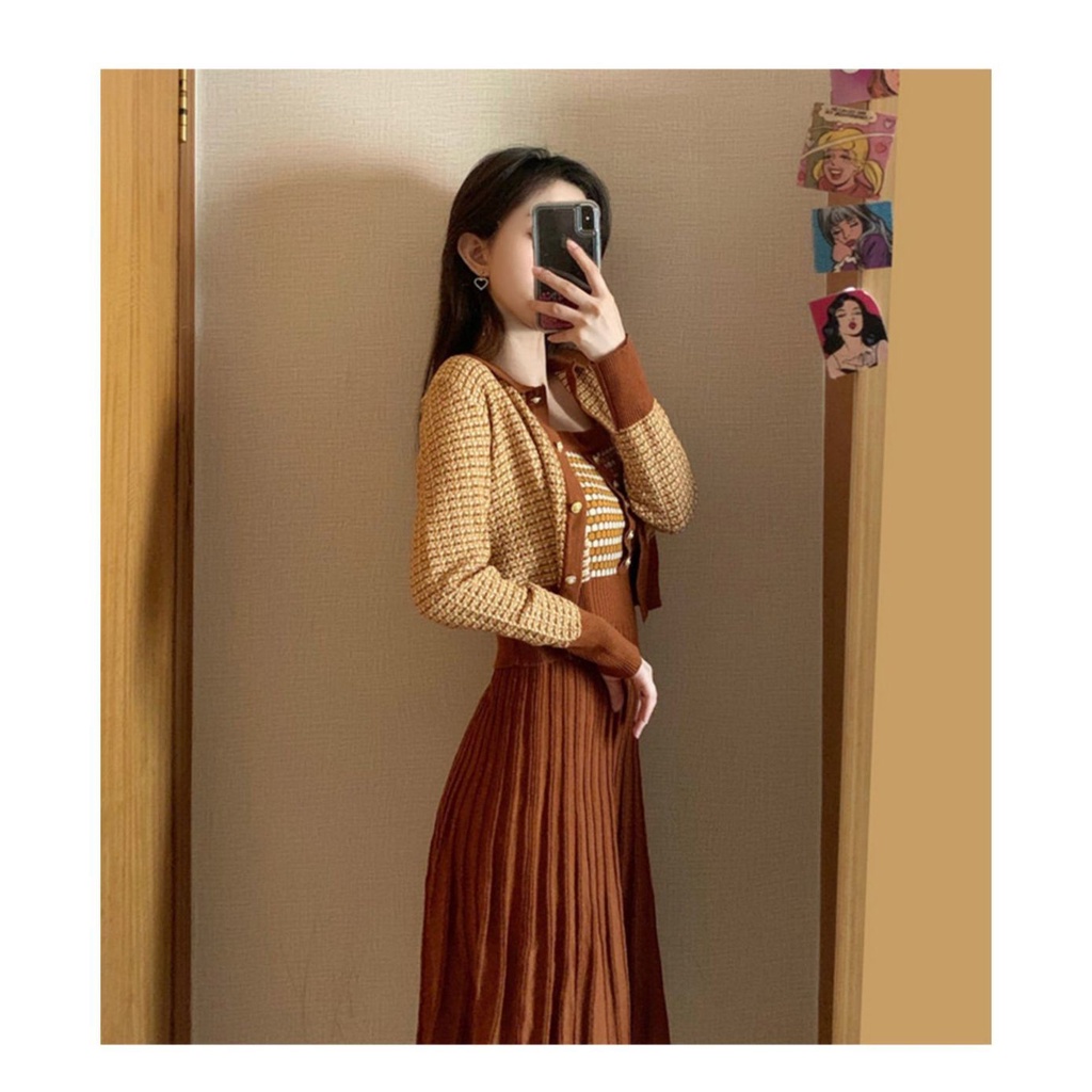 Set áo len tay dài và chân váy thời trang thu đông phong cách mới cho nữ | BigBuy360 - bigbuy360.vn