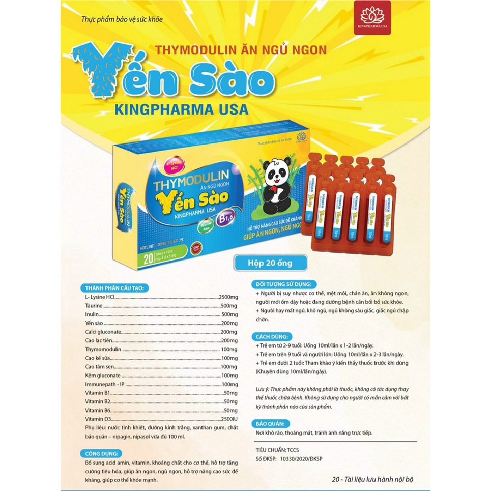 Yến sào Thymodulin ăn ngon Kingpharma tăng khả năng hấp thu, kích thích bé ăn ngon - Hộp 10ml x 20 ống