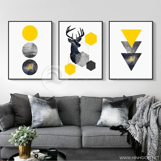 Tranh Tráng Gương khung COMPOZIT 40x60cm x 3 tranh - Hươu trừu tượng