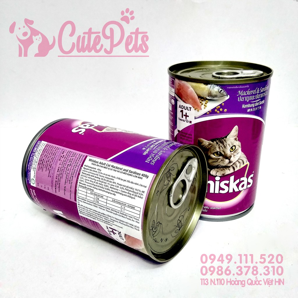 (PET THÁI NGUYÊN) Thức ăn cho mèo Pate Whiskas Adult Lon 400g - CutePets Phụ kiện chó mèo Pet shop Hà Nội