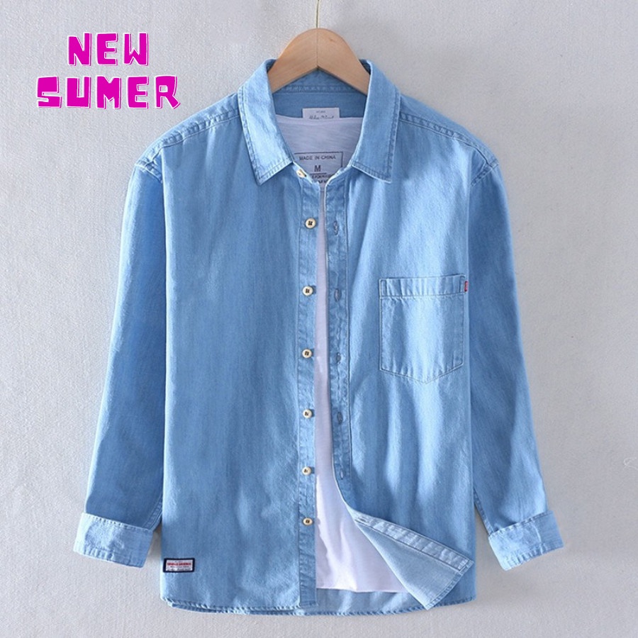 Sơ Mi Nam chất liệu Jean Denim, Túi Ngực, Tay dài, Dáng xuông, Hàng cao cấp,Thích hợp mọi thời tiết