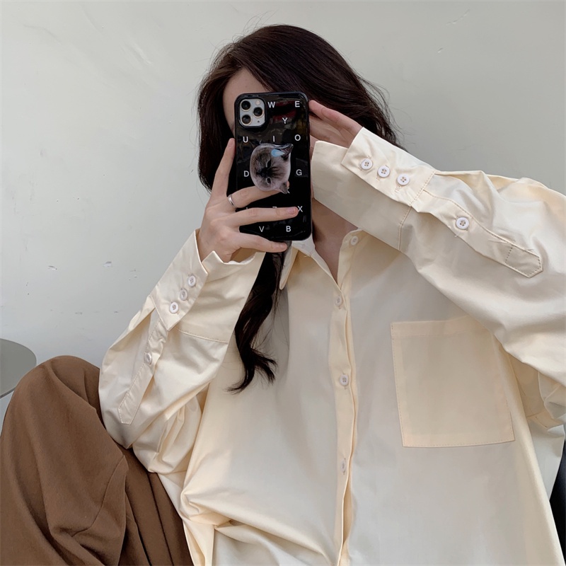 Áo sơ mi nữ ZHELIHANGFEI tay dài form rộng theo phong cách Preppy dễ phối đồ