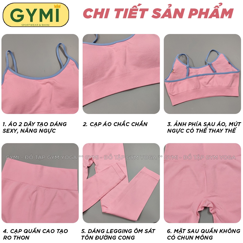 Set bộ đồ tập gym yoga nữ GYMI SET24 gồm áo bra 2 dây và quần legging chất dệt co giãn cao cấp