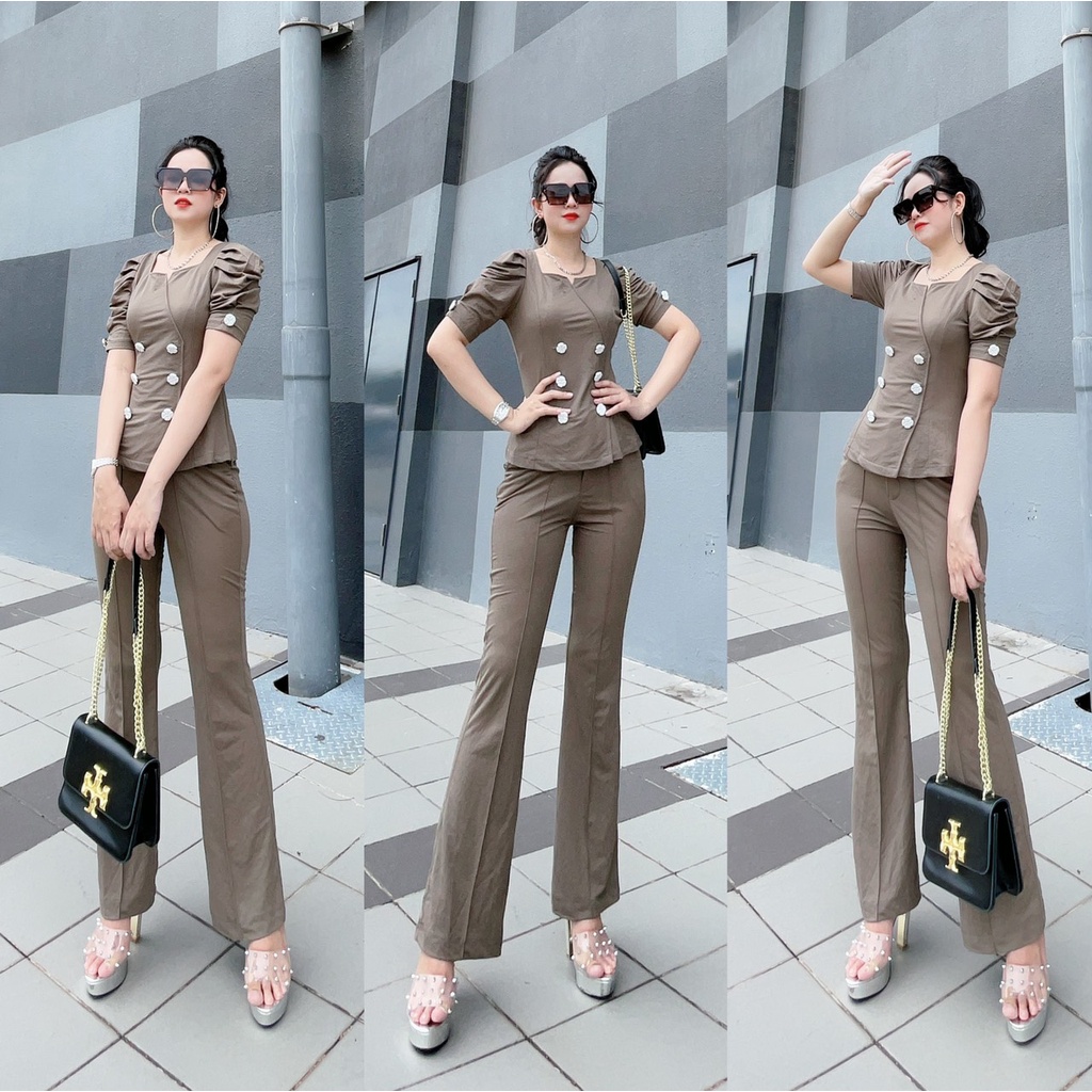SÉT ĐỦI MÀU XÁM ĐỒ BỘ MẶC NHÀ ĐI CHƠI ĐI TIỆC ĐỒ BỘ THIẾT KẾ ĐỒ BỘ CAO CẤP MÃ 428 BI STORE