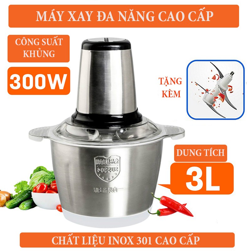 (Tặng 2 Bộ Dao) Máy Xay Đa Năng Inox 304 Dung Tích 3L Công Suất Khủng 300W Với Hai Chế Độ Điều Chỉnh - Bảo Hành 12 Tháng