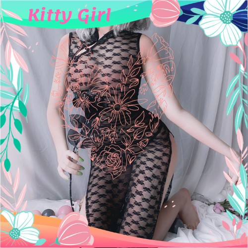 Cosplay Sexy Sườn Xám Ren Xuyên Thấu Dáng Dài Cổ Tàu Kèm Quần Lót Lọt Khe Quyến Rũ CO15 | BigBuy360 - bigbuy360.vn