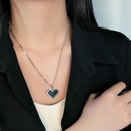 Vòng cổ thép titan mặt họa tiết trái tim thời trang Hàn Quốc cá tính