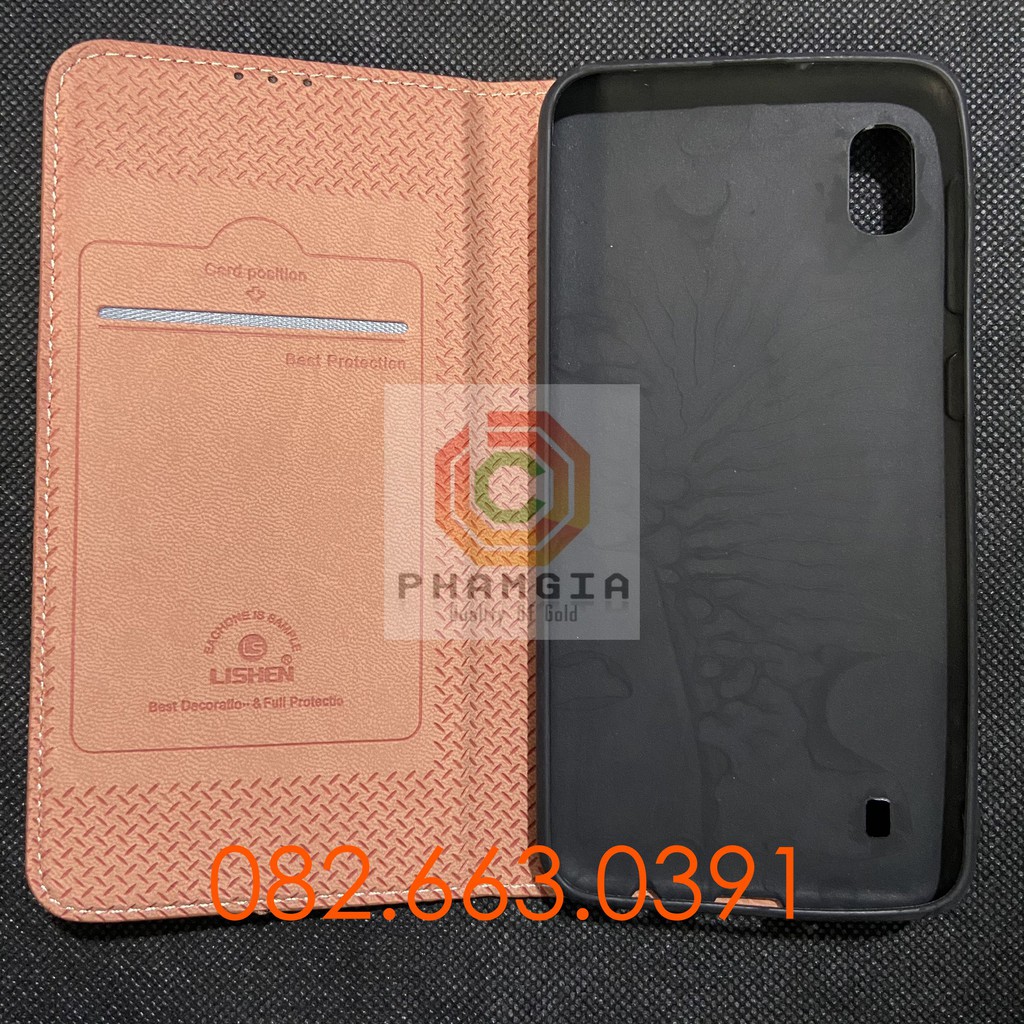 Bao da Samsung A10 màu nâu hiệu Lishen chất da siêu đẹp siêu mịn