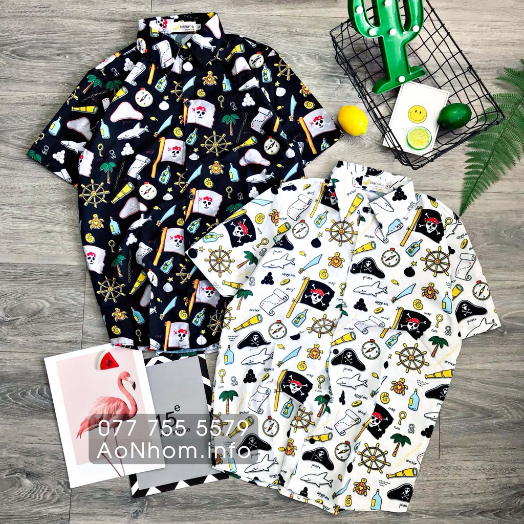 Áo Sơ Mi Đi Biển - Hải Tặc, Cướp Biển - Đủ Size Nam Nữ, Áo Đôi Nhóm Lớp Team Building, Hoạ Tiết Hoạt Hình #AA013