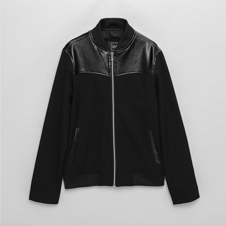 Áo Khoác Bomber Nam Đen Phối Da Nam INF, Vải Thun Co Giãn Form Regular AK003021, SOMEHOW,