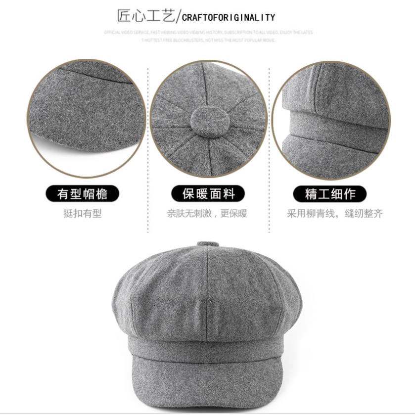 Women's Octagonal Beret Hat,Winter Warm Wool French Beret,Exquisite Slouch Cap,Octagonal Beret Hat Gifts