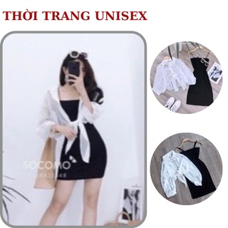 sét váy 2 dây quai mảnh🍓🍓 kèm áo sơ mi trắng buộc vạt, mua 1 được 2, stye ulzzang, HANHMAI2001